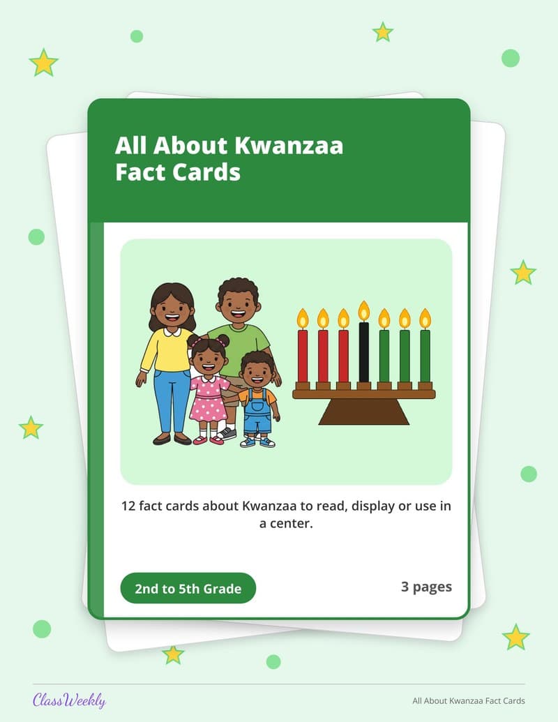 All About Kwanzaa Fact Cards - 2nd Grade Holiday Activities printable preview