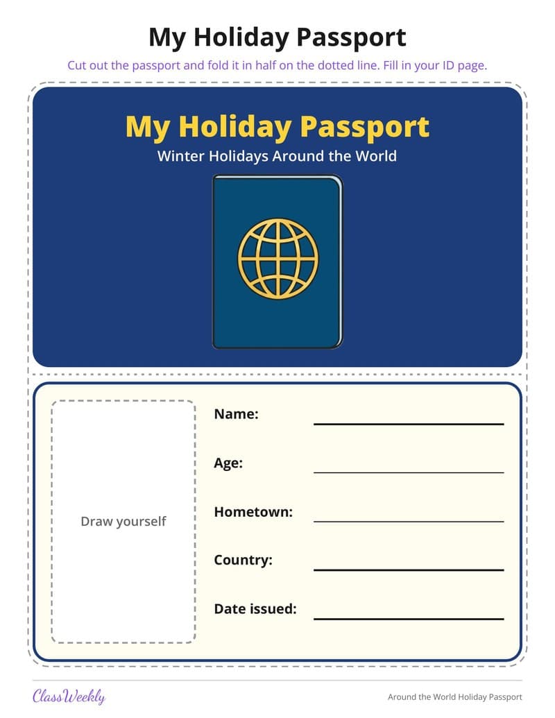 Around the World Holiday Passport - 3rd Grade Holiday Activities printable preview