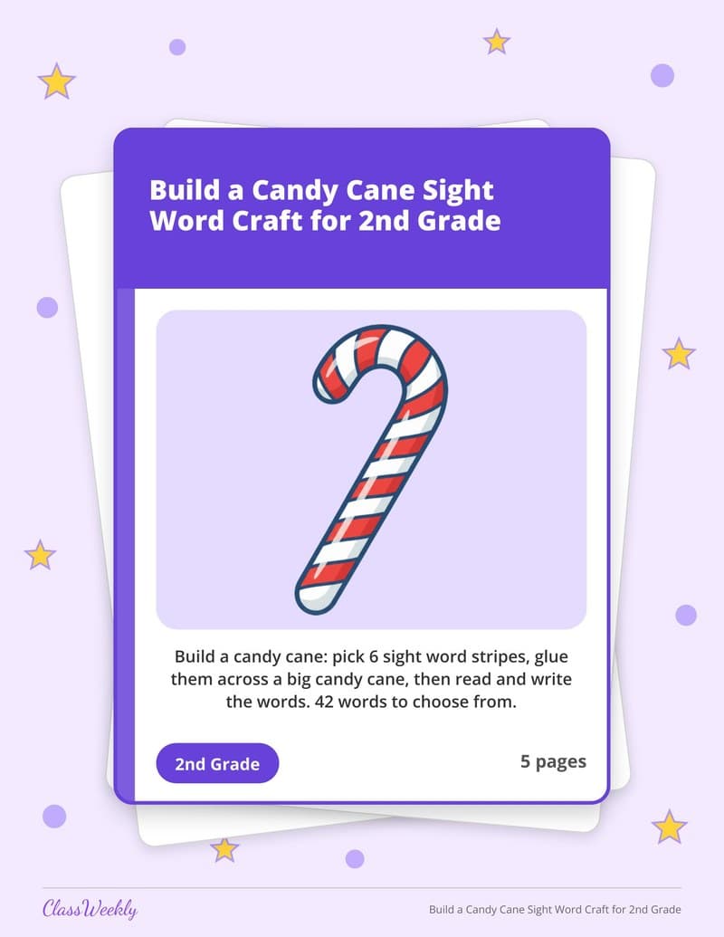 Build a Candy Cane Sight Word Craft for 2nd Grade - 2nd Grade Holiday Activities printable preview
