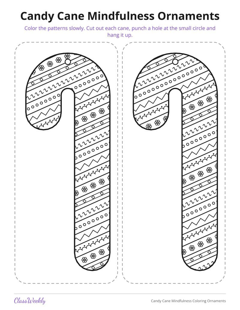 Candy Cane Mindfulness Coloring Ornaments - 3rd Grade Holiday Activities printable preview