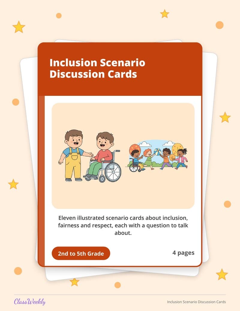 Inclusion Scenario Discussion Cards - 2nd Grade Holiday Activities printable preview