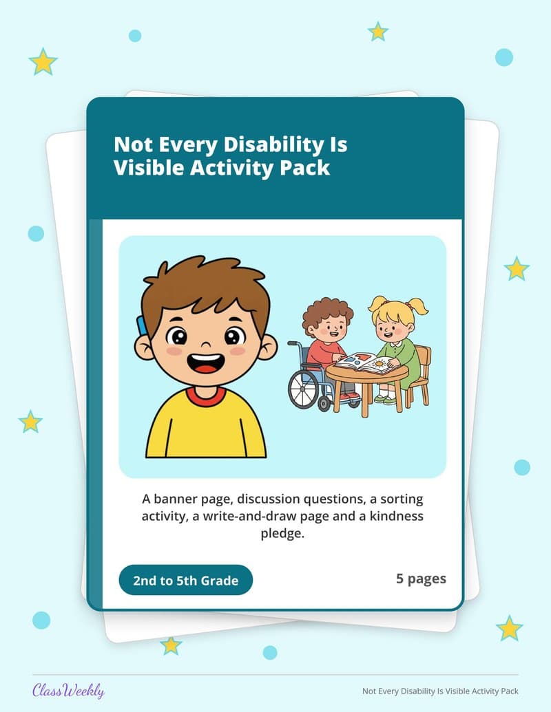 Not Every Disability Is Visible Activity Pack - 2nd Grade Holiday Activities printable preview