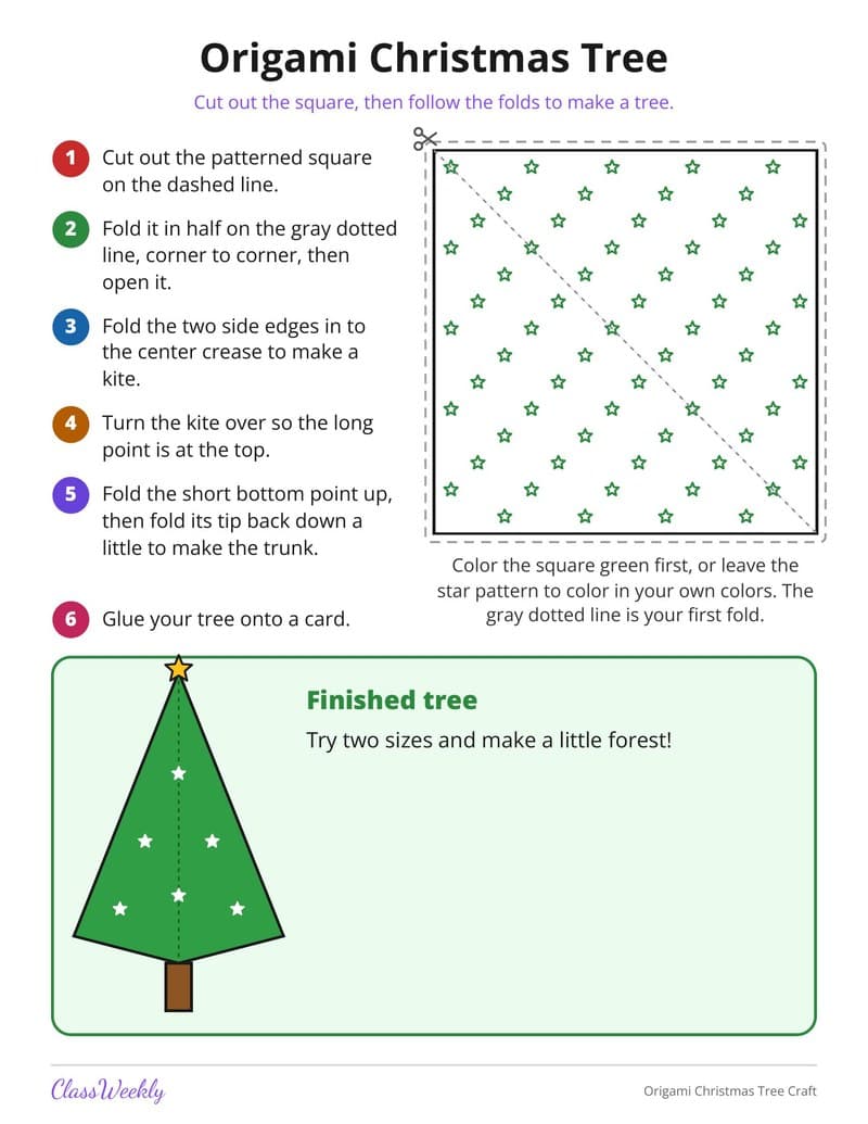 Origami Christmas Tree Craft - 4th Grade Holiday Activities printable preview