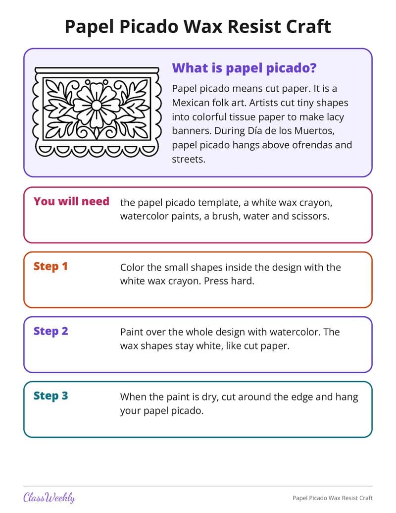 Papel Picado Wax Resist Craft - 2nd Grade Holiday Activities printable preview