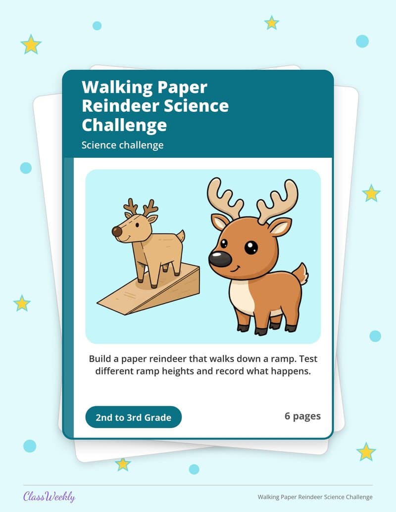 Walking Paper Reindeer Science Challenge - 3rd Grade Holiday Activities printable preview