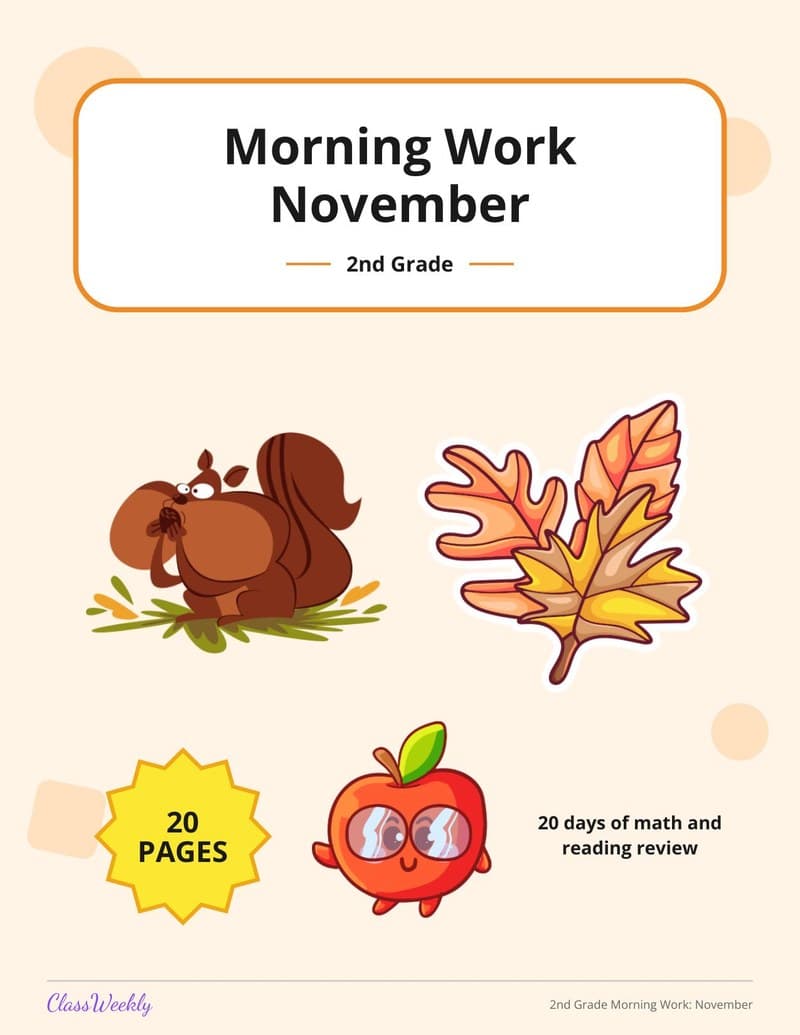 2nd Grade Morning Work: November - 3rd Grade Morning Work printable preview