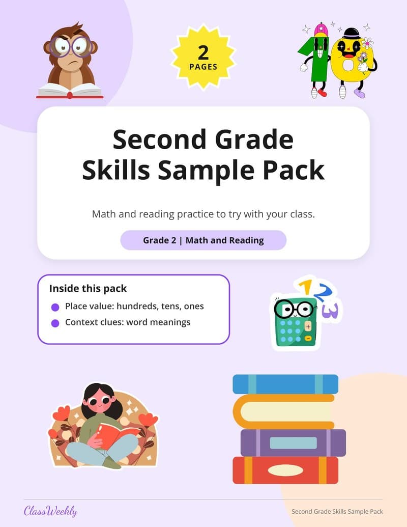 Second Grade Skills Sample Pack - 2nd Grade Place Value worksheet preview