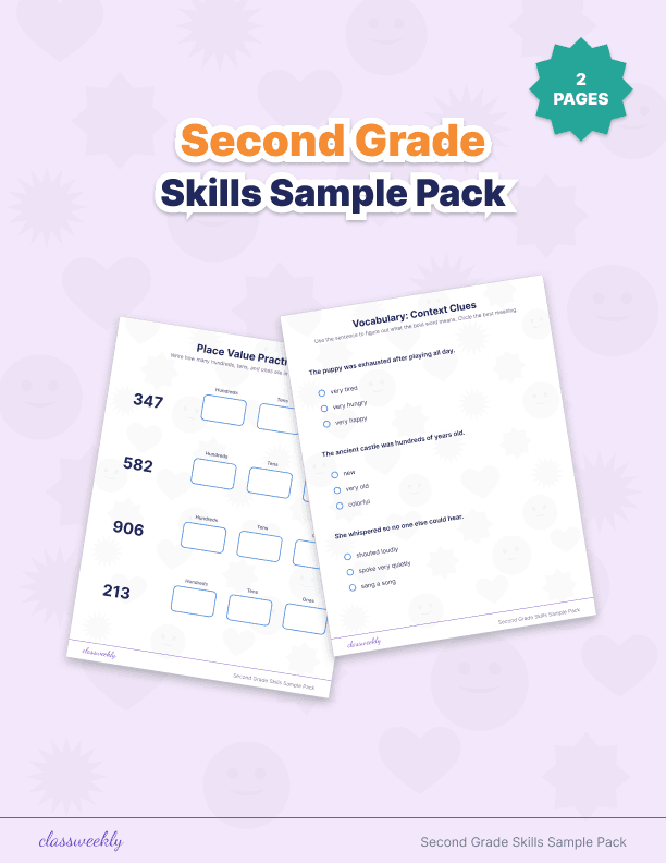 Second Grade Skills Sample Pack - 2nd Grade Place Value worksheet preview