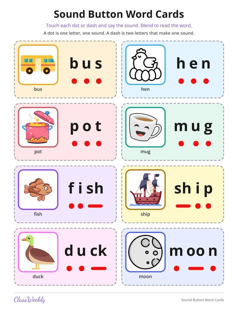 Sound Button Word Cards - 1st Grade Alphabet worksheet preview