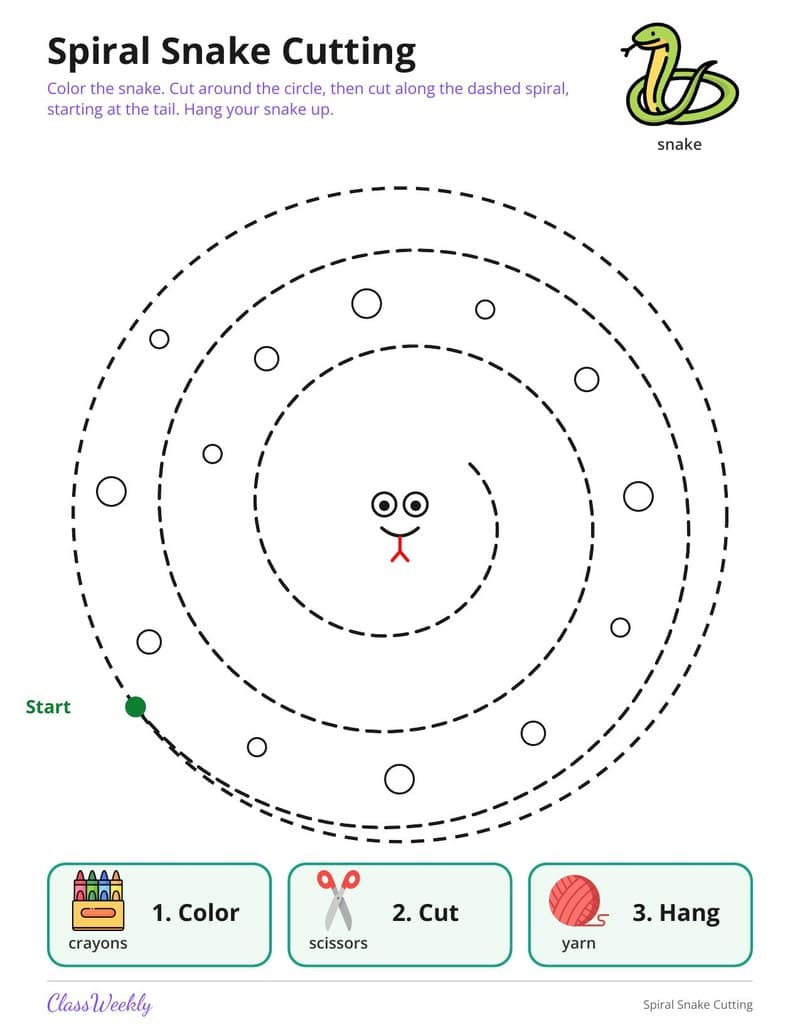 Spiral Snake Cutting Skills - Kindergarten Activity Packets printable preview