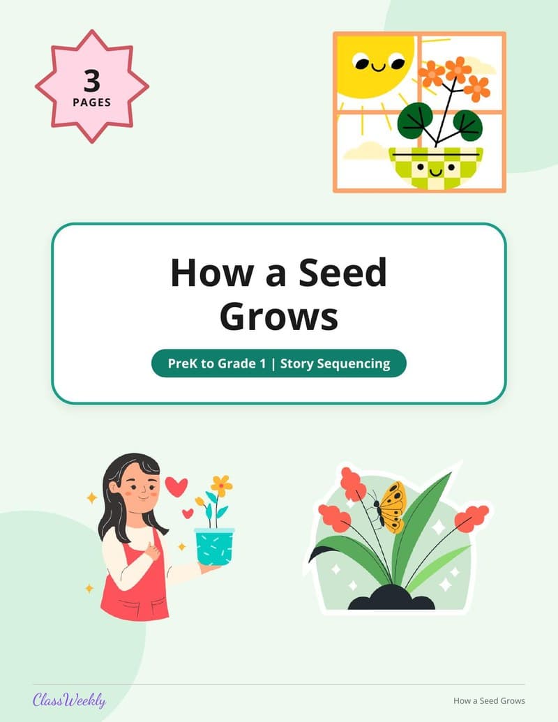 Story Sequencing: How a Seed Grows - Kindergarten Activity Packets printable preview