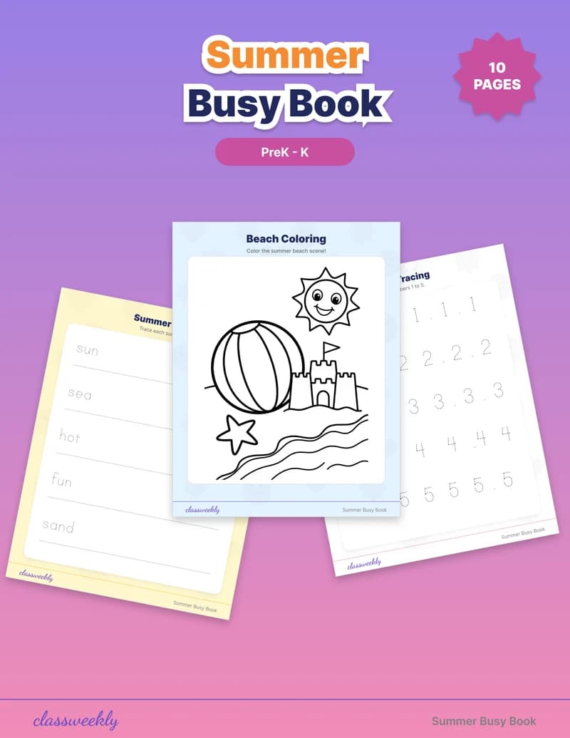 Summer Busy Book - Kindergarten Summer Activities worksheet preview