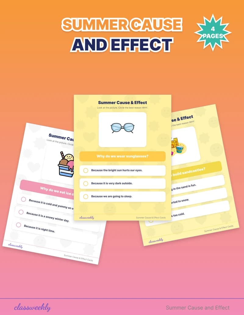 Summer Cause and Effect Cards - Kindergarten Summer Activities worksheet preview