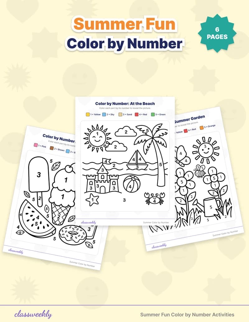 Summer Color by Number - Kindergarten Summer Activities worksheet preview