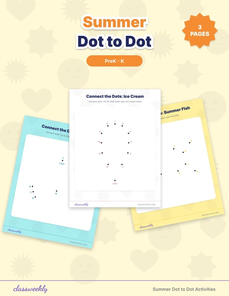 Summer Dot to Dot Activities - Kindergarten Summer Activities worksheet preview