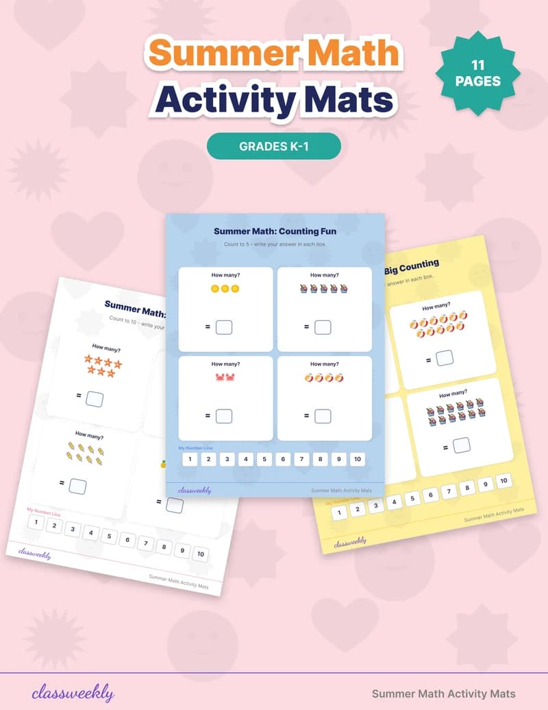 Summer Math Activity Mats - Kindergarten Summer Activities worksheet preview