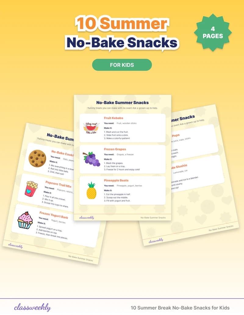 Summer No-Bake Snacks for Kids - Kindergarten Summer Activities worksheet preview