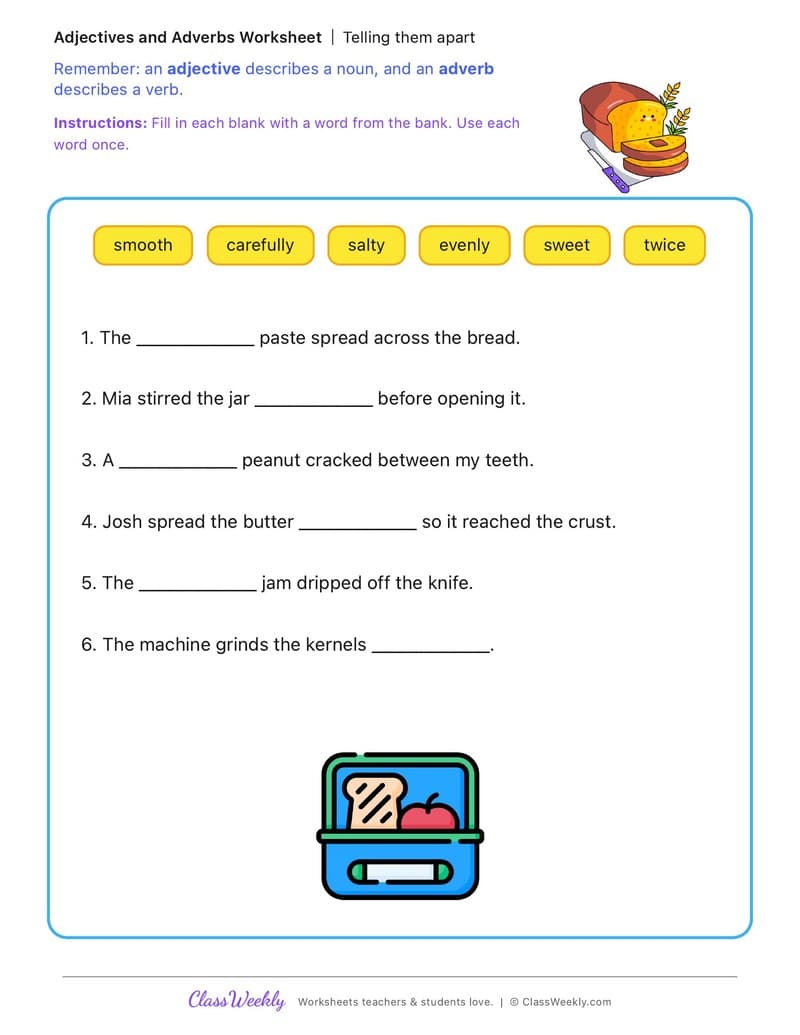 Telling them apart - National Peanut Butter Day - 3rd Grade worksheet preview