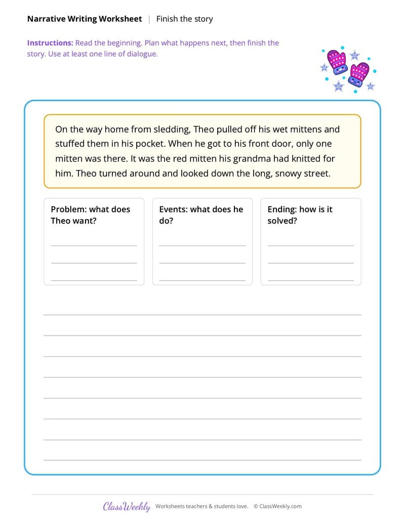 Christmas Narrative Writing Prompt - 3rd Grade worksheet preview