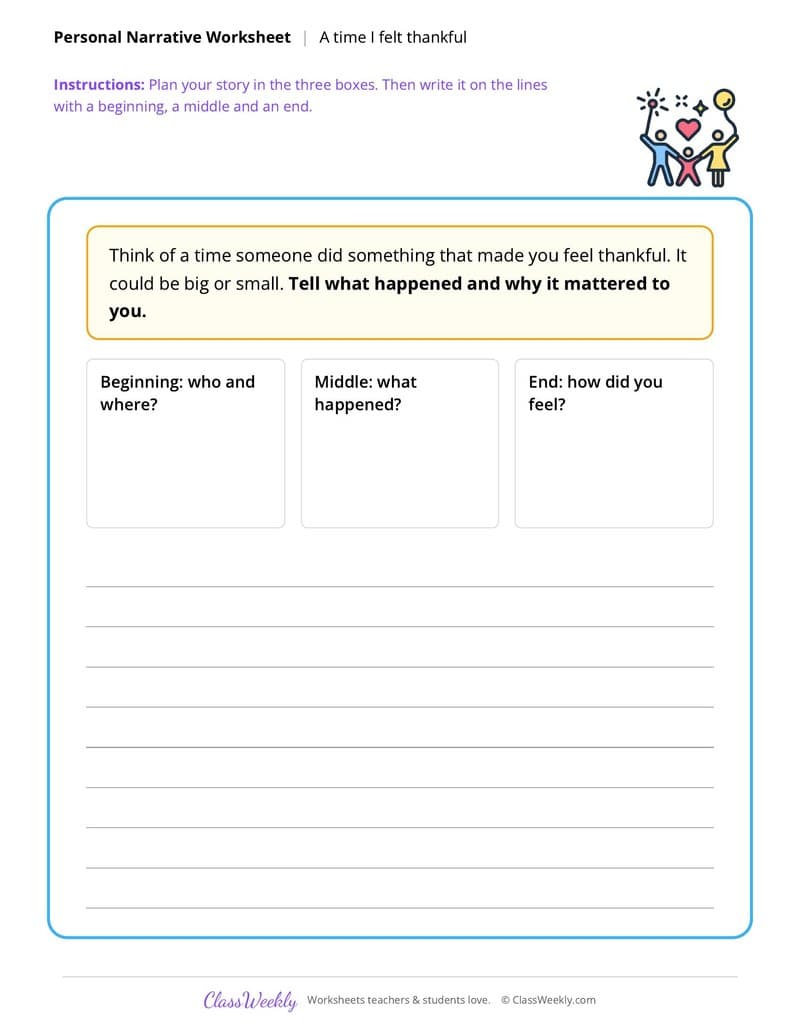 Thanksgiving Personal Narrative Prompt - 3rd Grade worksheet preview