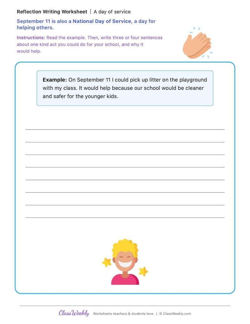 A Day of Service - Patriot Day - 3rd Grade worksheet preview
