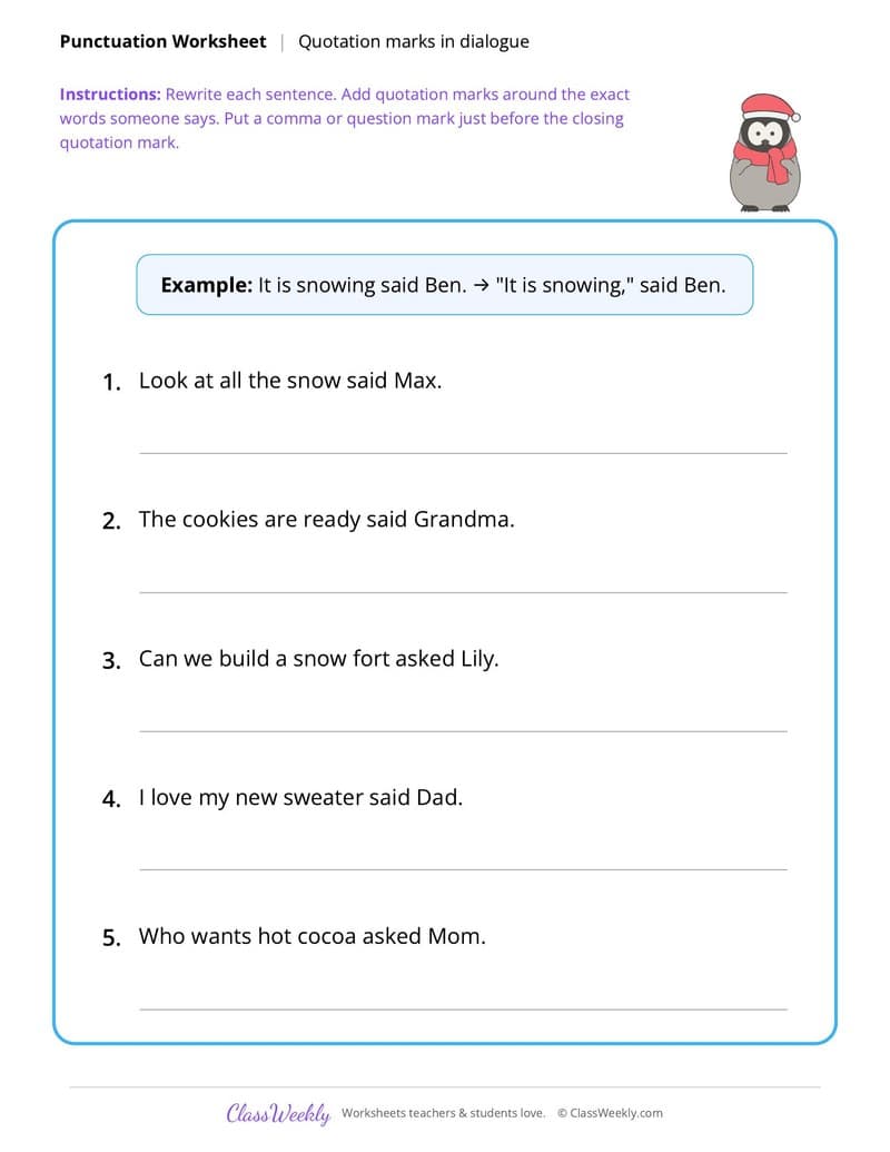 Christmas Quotation Marks - 3rd Grade worksheet preview