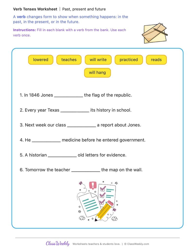 Past, present and future - Anson Jones - 3rd Grade worksheet preview
