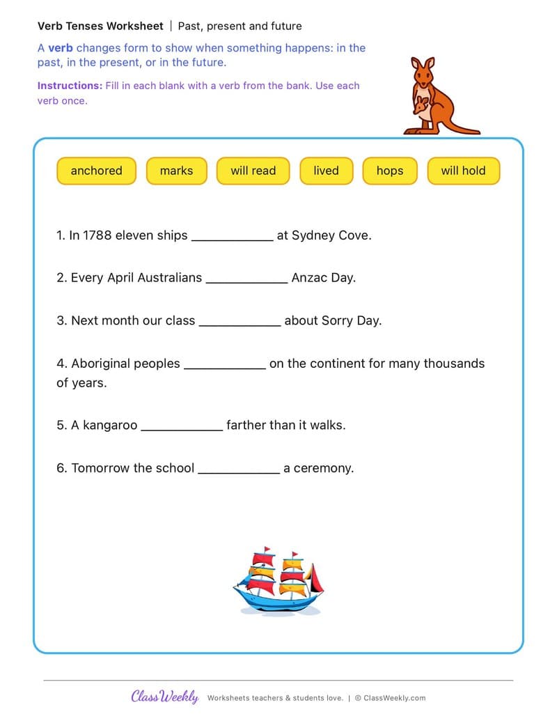 Past, present and future - Australia Day / ANZAC Day / Sorry Day - 3rd Grade worksheet preview