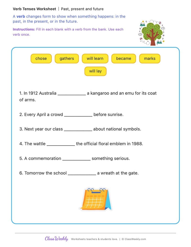 Past, present and future - Australia's Identity, Celebrations and Commemorations - 3rd Grade worksheet preview