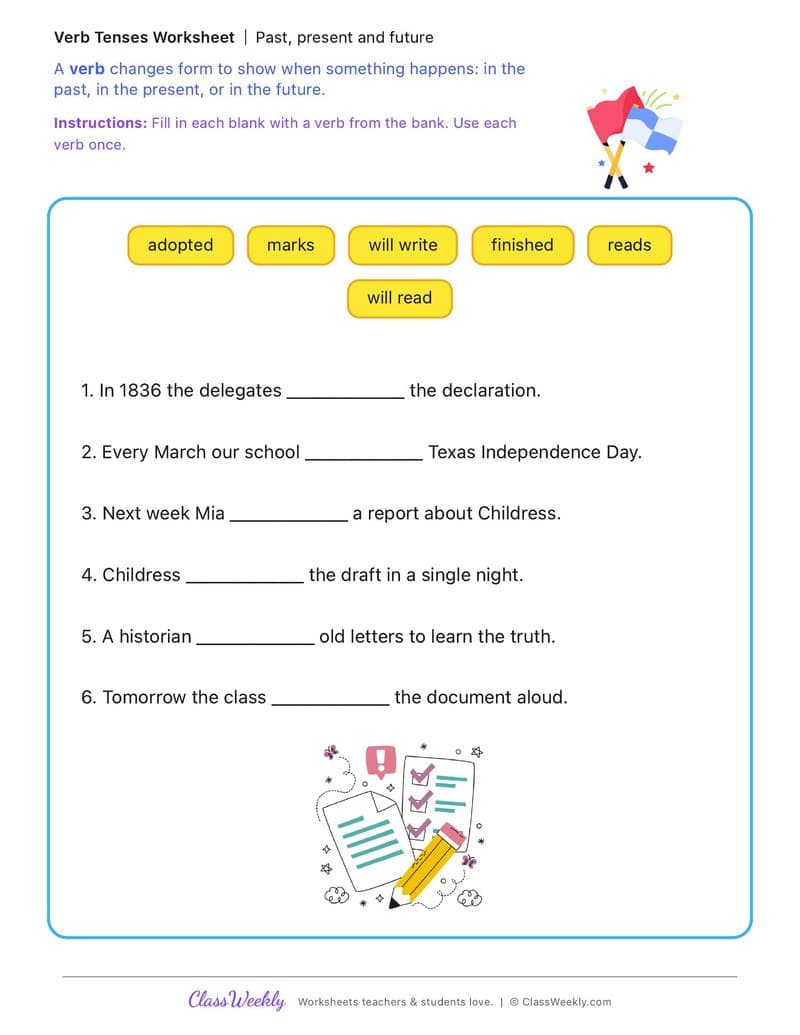 Past, present and future - George Childress - 3rd Grade worksheet preview