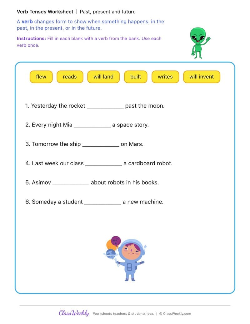 Past, present and future - National Science Fiction Day - 3rd Grade worksheet preview