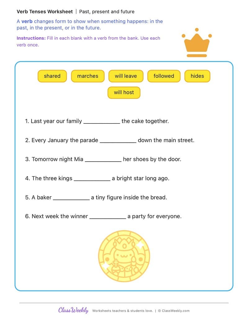 Past, present and future - Three Kings Day (Epiphany) - 3rd Grade worksheet preview