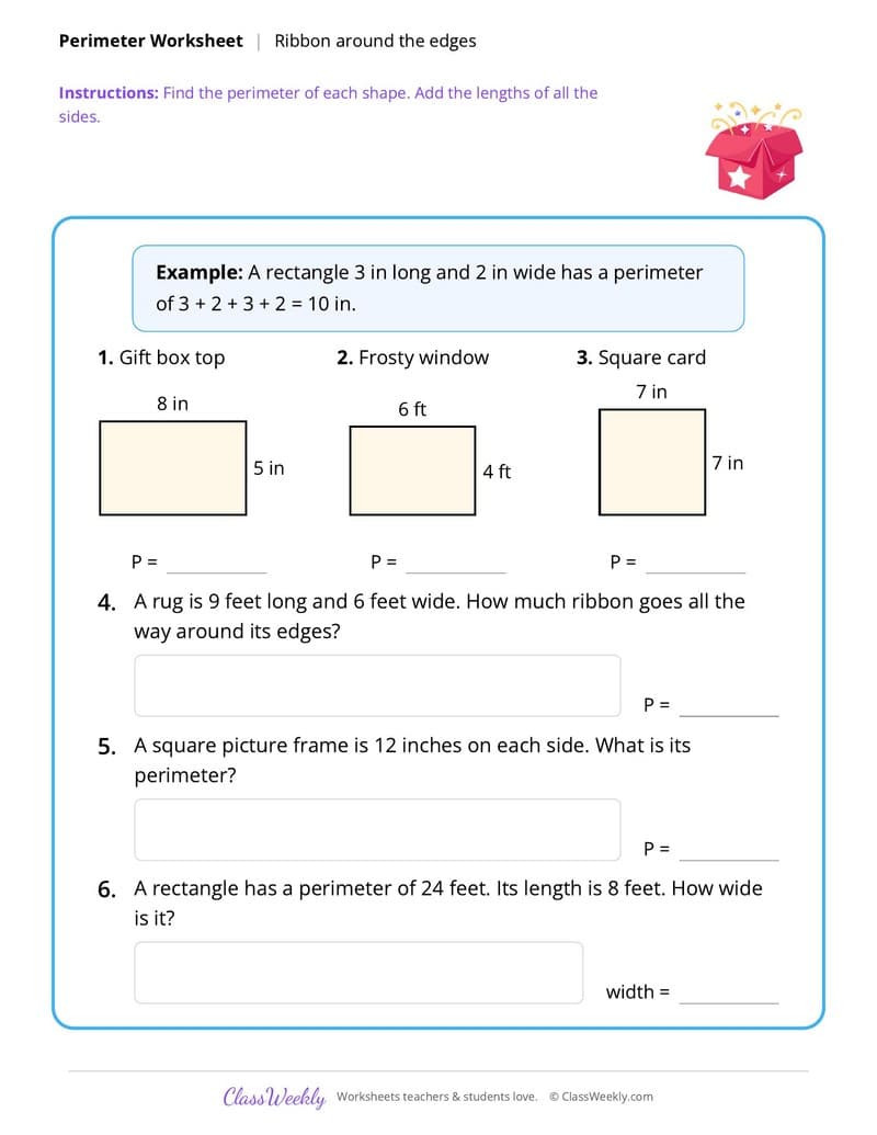 Christmas Perimeter - 3rd Grade worksheet preview