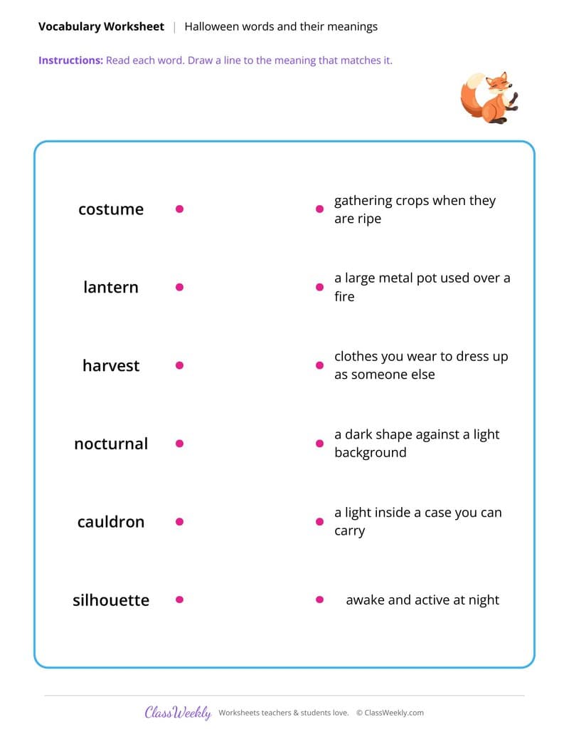 Words and Meanings - Halloween - 3rd Grade worksheet preview