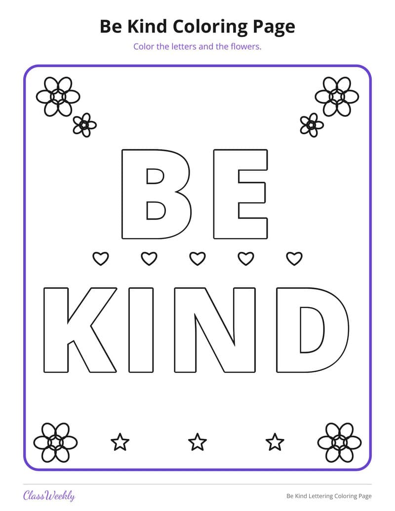 Be Kind Lettering Coloring Page - 4th Grade Coloring Pages printable preview