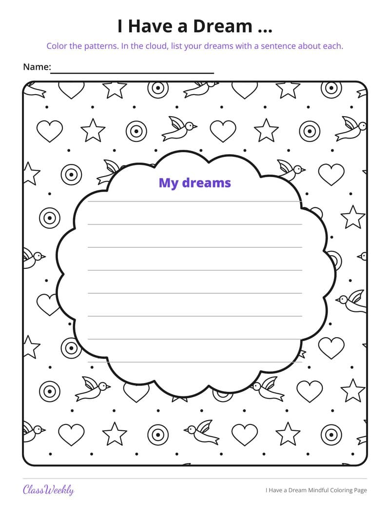 I Have a Dream Mindful Coloring Page - 3rd Grade Coloring Pages printable preview