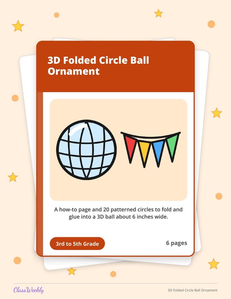 3D Folded Circle Ball Ornament - 3rd Grade Holiday Activities printable preview