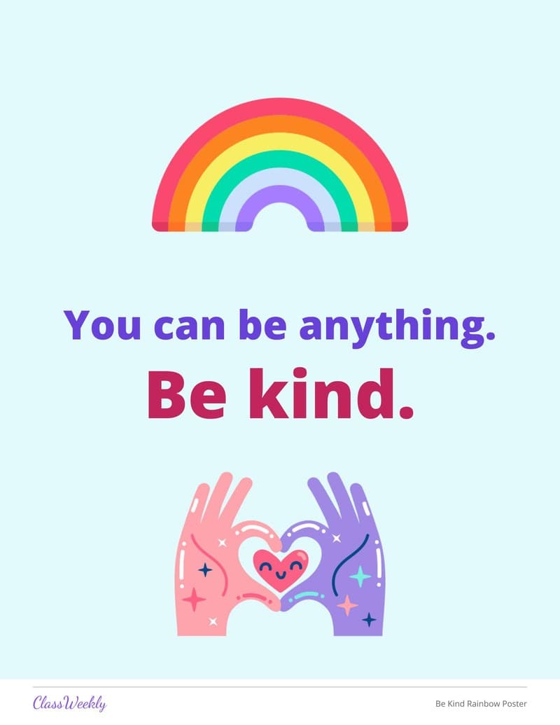 Be Kind Rainbow Poster - 4th Grade Holiday Activities printable preview
