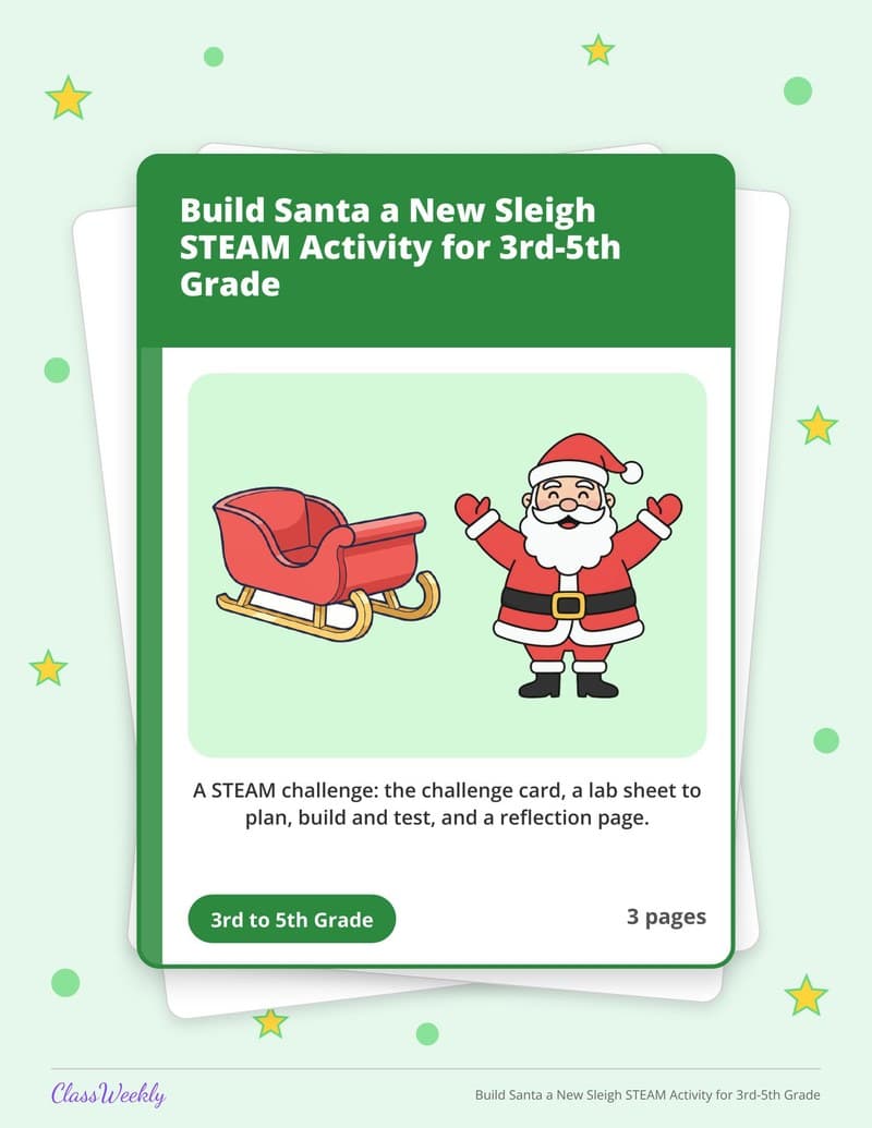 Build Santa a New Sleigh STEAM Activity for 3rd-5th Grade - 4th Grade Holiday Activities printable preview