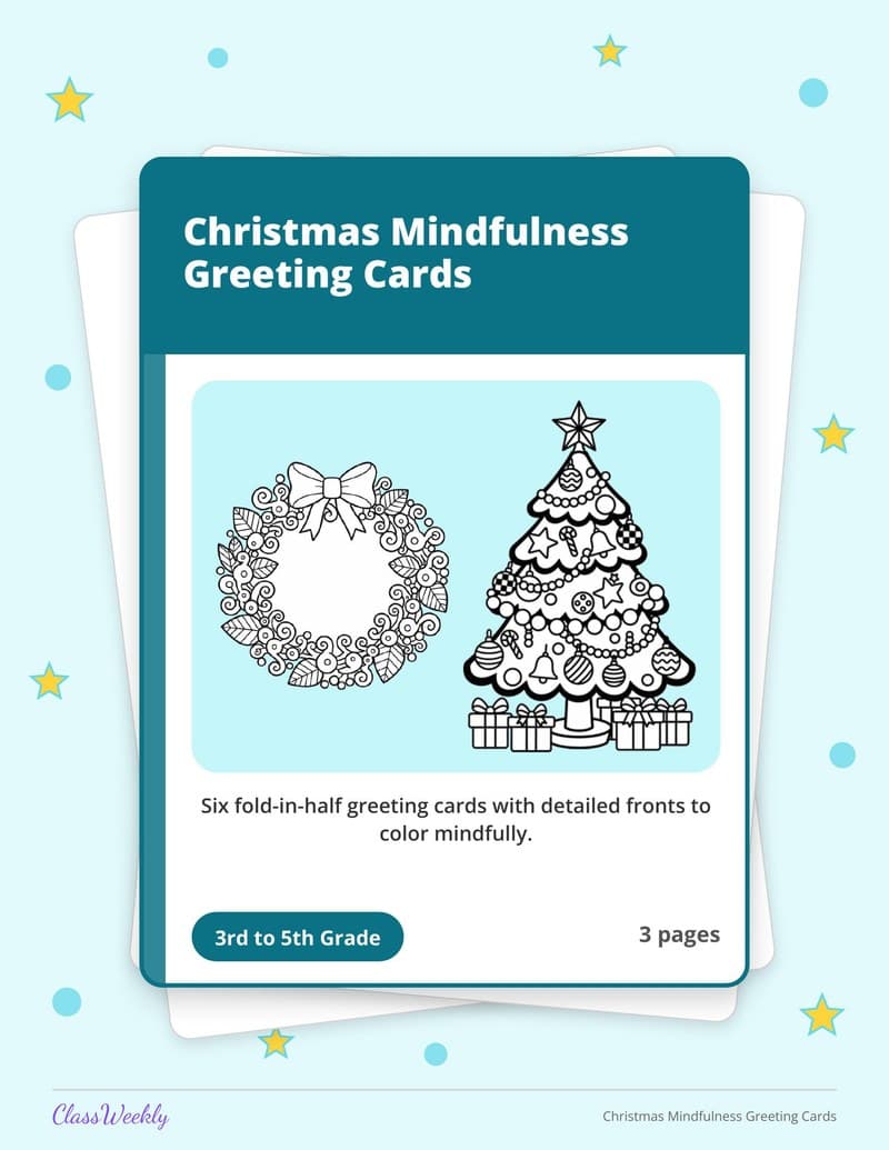 Christmas Mindfulness Greeting Cards - 3rd Grade Holiday Activities printable preview