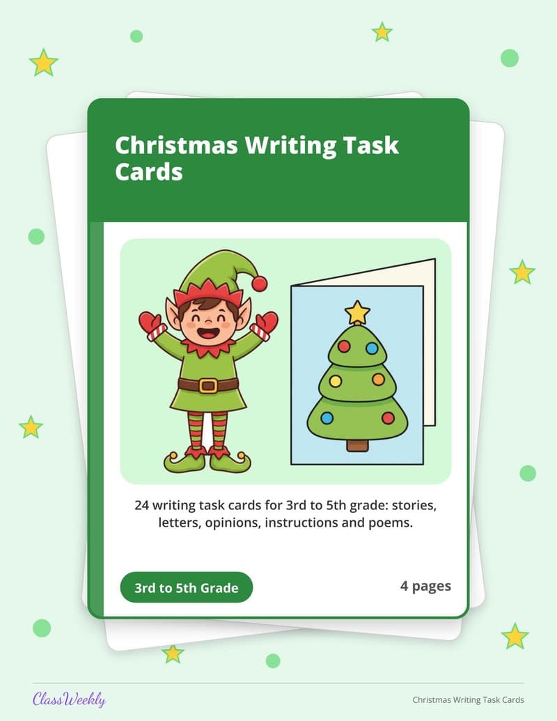 Christmas Writing Task Cards - 3rd Grade Holiday Activities printable preview