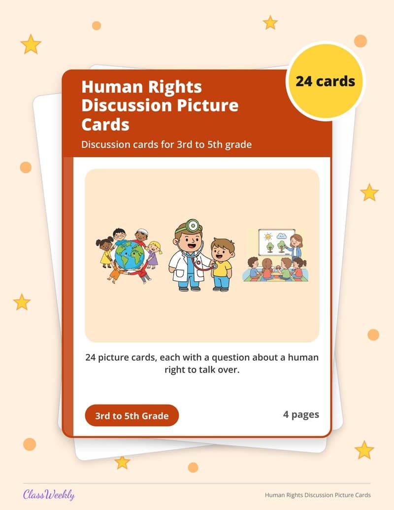 Human Rights Discussion Picture Cards - 3rd Grade Holiday Activities printable preview