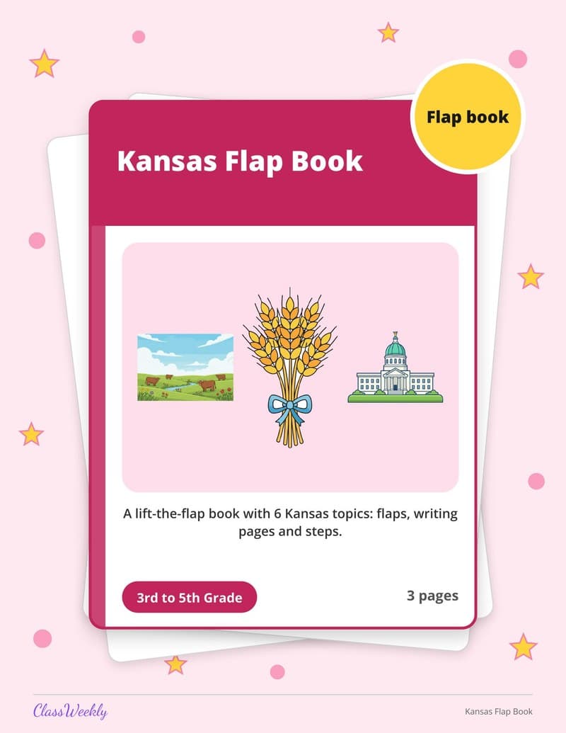 Kansas Flap Book - 3rd Grade Holiday Activities printable preview