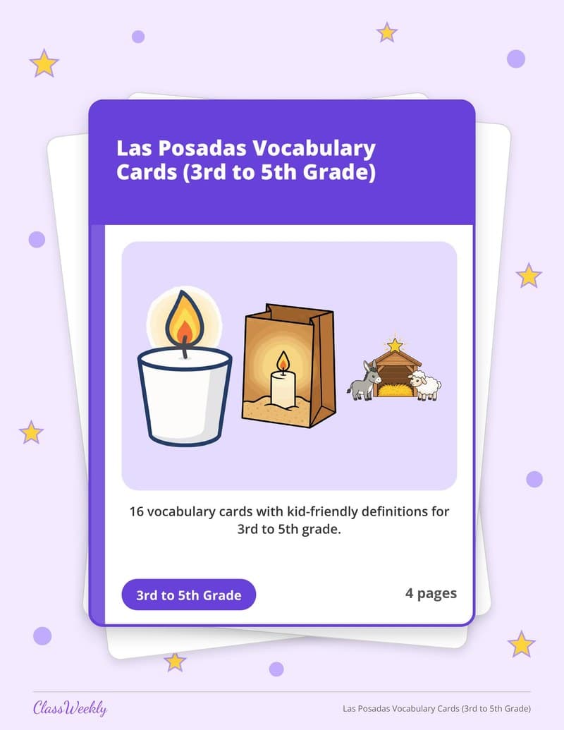 Las Posadas Vocabulary Cards (3rd to 5th Grade) - 3rd Grade Holiday Activities printable preview