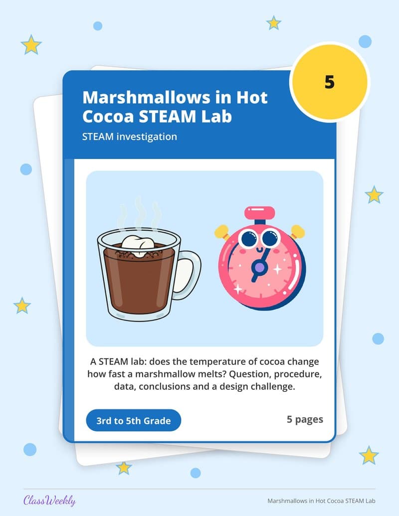Marshmallows in Hot Cocoa STEAM Lab - 3rd Grade Holiday Activities printable preview