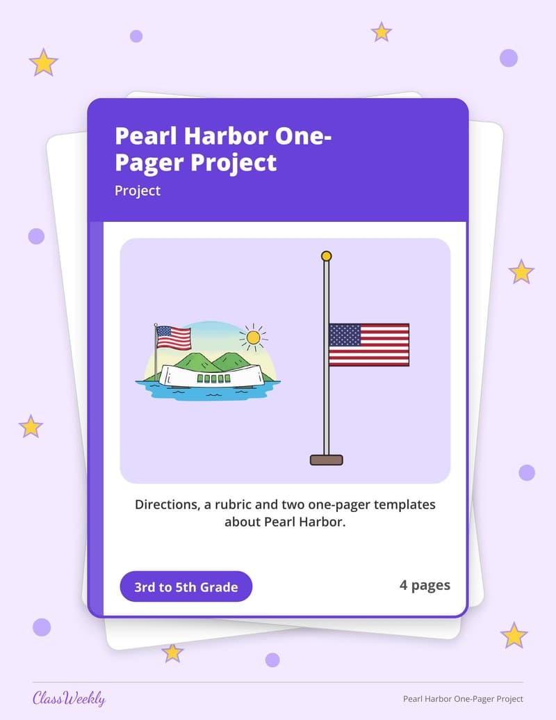 Pearl Harbor One-Pager Project - 3rd Grade Holiday Activities printable preview