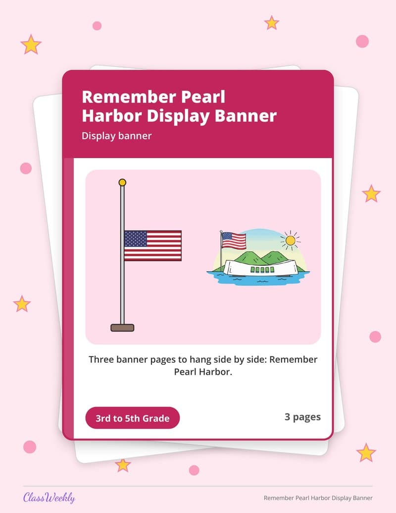 Remember Pearl Harbor Display Banner - 3rd Grade Holiday Activities printable preview