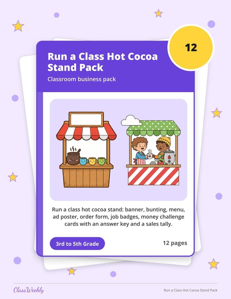Run a Class Hot Cocoa Stand Pack - 4th Grade Holiday Activities printable preview