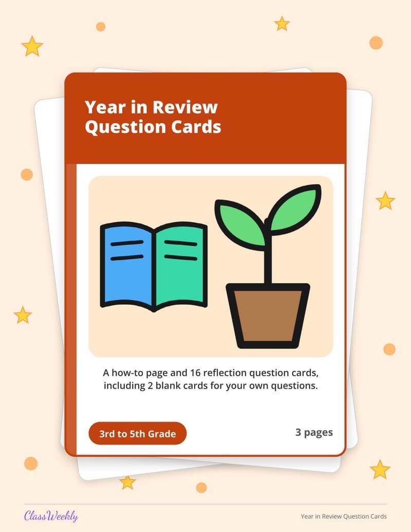 Year in Review Question Cards - 3rd Grade Holiday Activities printable preview