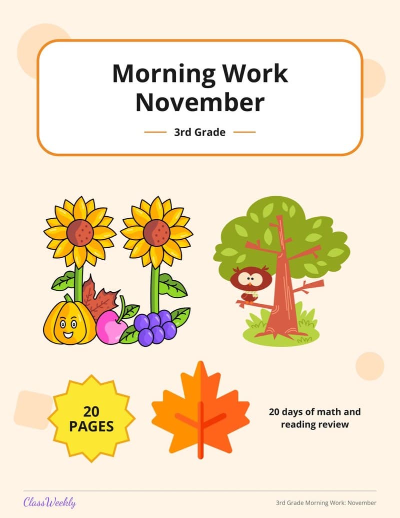 3rd Grade Morning Work: November - 2nd Grade Morning Work worksheet preview